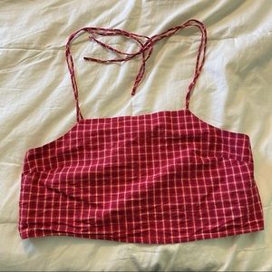 Urban Outfitters Red Crop Top tie strings plaid UO cropped tie up tanktop